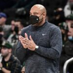 Milwaukee Bucks' acting head coach Darvin Ham calls a play in the first quarter during the game against the Toronto Raptors at Fiserv Forum. Mandatory Credit: Benny Sieu-USA TODAY Sports