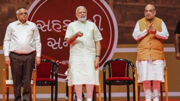 Prime Minister Narendra Modi virtually inaugurates Nano Urea Liquid Plant at Kalol, during a conclave on cooperative sector, in Gandhinagar (Photo: PTI)