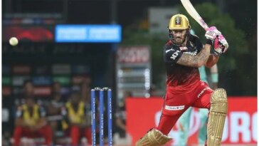 Faf Du Plessis captain of Royal Challengers Bangalore hits 96 vs LSG. Photo: Sportzpics for IPL