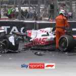 Mick Schumacher's car split in two in a high-speed crash at the swimming pool chicane, leading to a red flag at the Monaco Grand Prix