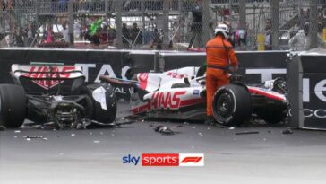 Mick Schumacher's car split in two in a high-speed crash at the swimming pool chicane, leading to a red flag at the Monaco Grand Prix