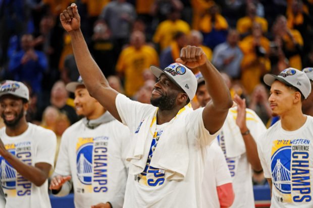 Golden State Warriors forward Draymond Green (23) celebrates after winning game five of the 2022 western conference finals against the Dallas Mavericks at Chase Center. Mandatory Credit: Cary Edmondson-USA TODAY Sports