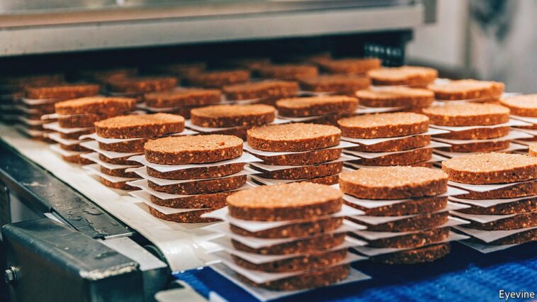 FILE -- Impossible Foods burgers at their production facility in Oakland, Calif., March 31, 2019. Impossible Foods and Beyond Meat want to expand to the Chinese market but face significant governmental and cultural hurdles. (Matt Edge/The New York Times)Credit: New York Times / Redux / eyevineFor further information please contact eyevinetel: +44 (0) 20 8709 8709e-mail: info@eyevine.comwww.eyevine.com