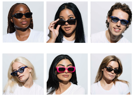 Six cropped model faces with sunglasses