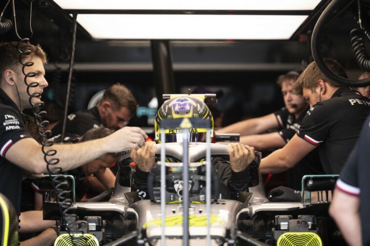 Mercedes' British driver Lewis Hamilton gets into his car during practice ahead of the F1 Grand Prix of Canada at Circuit Gilles Villeneuve on June 17, 2022 in Montreal, Quebec