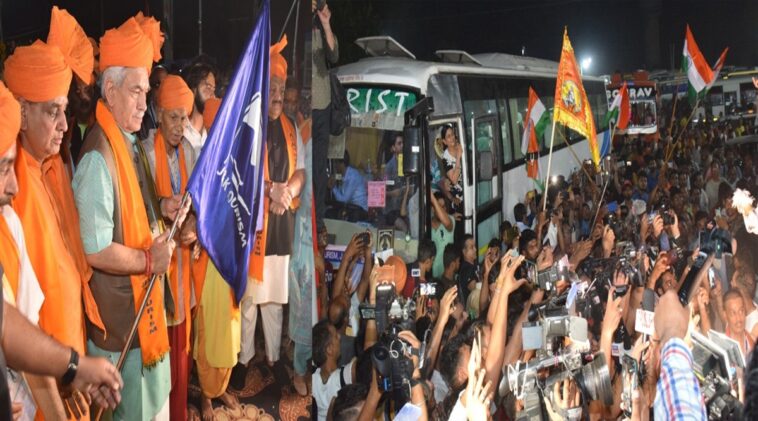 Lieutenant Governor Manoj Sinha flags off 1st batch of Amarnath pilgrims from Jammu