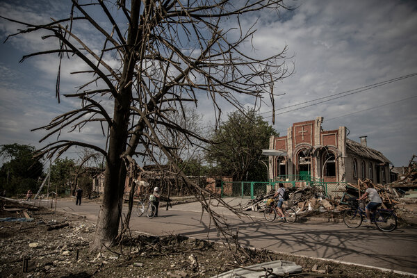 Damage from an overnight strike in the town of Druzhkivka in eastern Ukraine on Sunday.