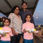 Priya and Nade Nadesalingam and their daughters Kopika and Tharnicaa, are seen at Perth Airport.