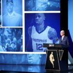 NBA commissioner Adam Silver announces a pick by the Memphis Grizzlies during the 2022 NBA Draft at Barclays Center on June 23, 2022 in New York City.