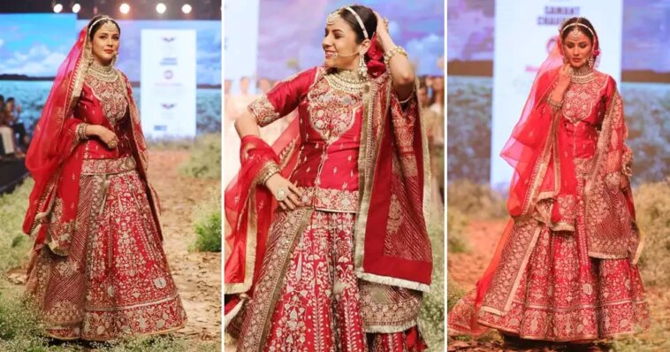 Shehnaaz Gill caught in a stunning bridal look as she walked the ramp. See pics