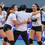 Ateneo Blue Eagles celebrate five-set win over Adamson. UAAP PHOTO