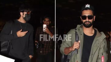 Vicky Kaushal and Ranbir Kapoor look suave as they make their way to the airport