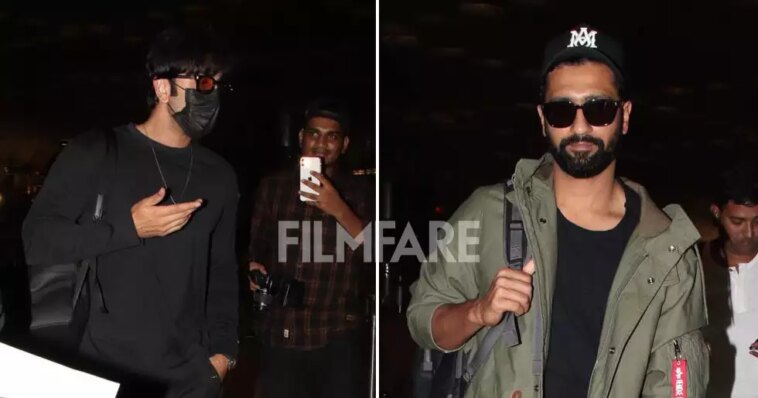 Vicky Kaushal and Ranbir Kapoor look suave as they make their way to the airport