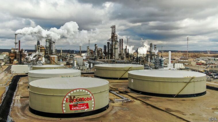 Mandatory Credit: Photo by TANNEN MAURY/EPA-EFE/Shutterstock (12838596f)An aerial photo made with a drone shows the ExxonMobile refinery near Joliet, Illinois, USA, 07 March 2022. According to the White House, the US Department of Energy has approved the release of 2.7 million barrels of crude oil from the Strategic Petroleum Reserve to ExxonMobile as the US sees gas prices at the pump jumping to a national average record high of 4.104 US dollars a gallon. The record is 4.103 US dollars per gallon set in July 2008.ExxonMobile to receive crude oil from the Strategic Petroleum Reserve, Joliet, USA - 07 Mar 2022