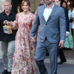 PARIS, FRANCE - JULY 23: Jennifer Lopez and Ben Affleck are seen leaving Hôtel de Crillon on July 23, 2022 in Paris, France. (Photo by Pierre Suu/GC Images)