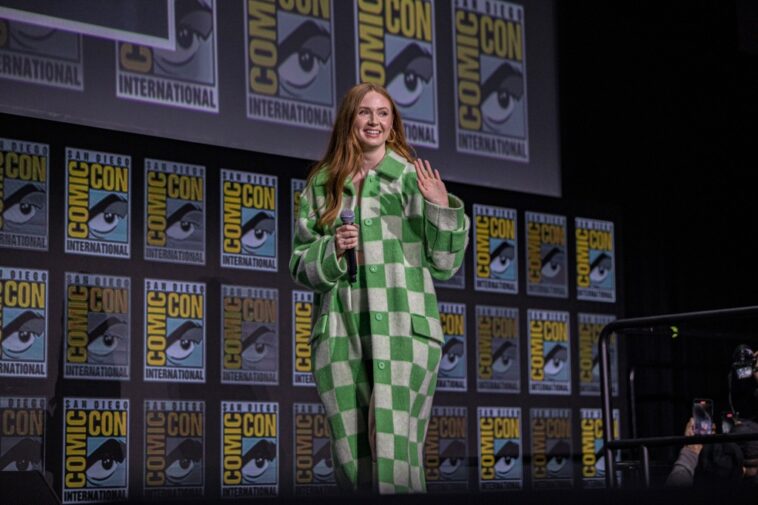 Karen Gillan Dons Green Checkered Oscar de la Renta Outfit for ‘Guardians of the Galaxy Vol. 3’ Press at Comic-Con 2022