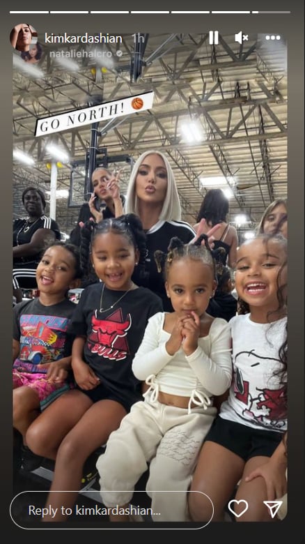 Kim Kardashian Shares Snap of True, Dream, Chicago, and Penelope Supporting North West