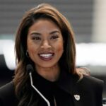 Sandra Douglass Morgan speaks during a news conference announcing her as the new president of the Las Vegas Raiders