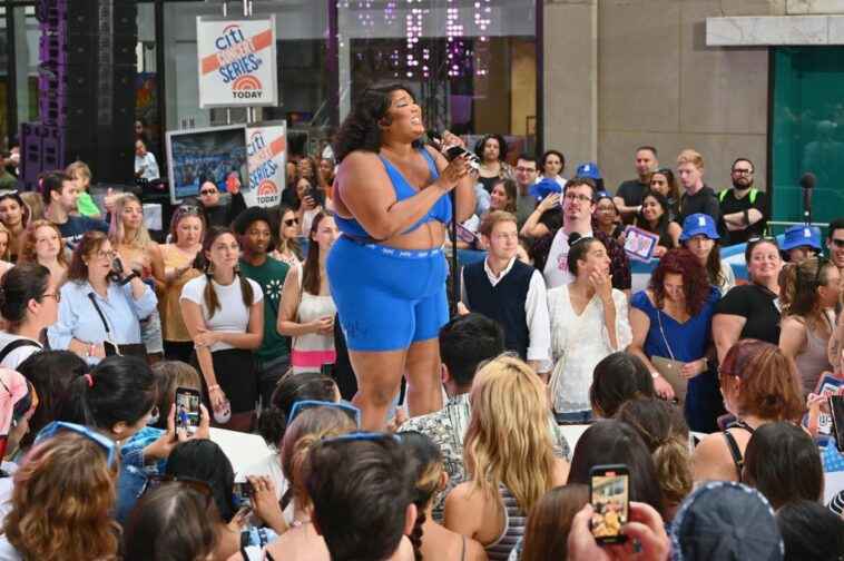 Lizzo Spotlights Her Yitty Shapewear Line in Blue Bralette and Biker Shorts for ‘Today’ Show Concert Supporting New ‘Special’ Album