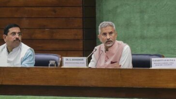 External Affairs Minister S Jaishankar with Union Ministers Pralhad Joshi and Parshottam Rupala during a meeting with Floor Leaders of political parties regarding present situation in Sri Lanka, in New Delhi (Photo: PTI)