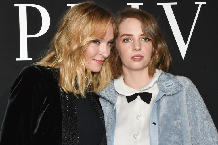 PARIS, FRANCE - JANUARY 22: Uma Thurman and her daughter Maya Hawke attend the Giorgio Armani Prive Haute Couture Spring Summer 2019 show as part of Paris Fashion Week  on January 22, 2019 in Paris, France. (Photo by Stephane Cardinale - Corbis/Corbis via Getty Images)