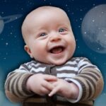 baby on a background of planets and stars