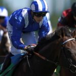 Minzaal ridden by Jim Crowley (centre) on their way to winning the bet365 Hackwood Stakes