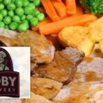 Image shows a roast dinner and the Toby Carvery logo on a sign