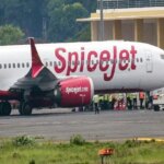 The Delhi-bound SpiceJet airplane following its emergency landing after it caught fire mid-air, at Jai Prakash Narayan Airport, in Patna (Photo: PTI)