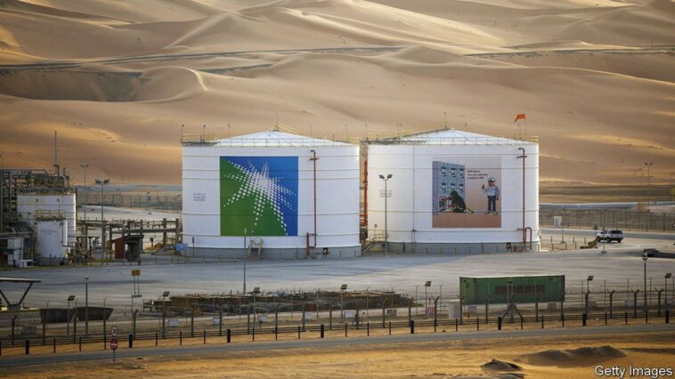 Storage tanks stand at an oil processing facility in Saudi Aramco's Shaybah oilfield in the Rub' Al-Khali (Empty Quarter) desert in Shaybah, Saudi Arabia, on Tuesday, Oct. 2, 2018. Saudi Aramco aims to become a global refiner and chemical maker, seeking to profit from parts of the oil industry where demand is growing the fastest while also underpinning the kingdoms economic diversification. Photographer: Simon Dawson/Bloomberg via Getty Images