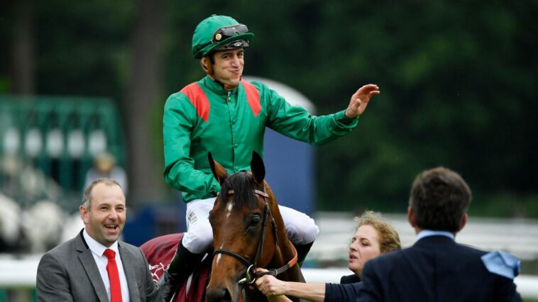 Christophe Soumillon takes it all in after winning the French Derby on Vadeni