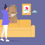 illustrated gif of woman packing up boxes in her home