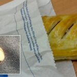 a greggs sausage roll and the 'tooth' in it