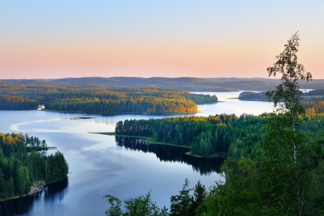 Landscape of Saimaa lake from above, Finland