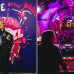 Picture of Fearne Cotton and Kris Hallenga at Festifeel, next to a shot from behind the DJ decks at the festival looking at the crowd