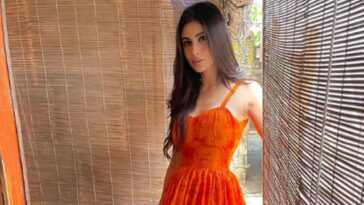 Mouni Roy, Mouni Roy fashion, Mouni Roy summer fashion, Mouni Roy dress, Mouni Roy orange dress, Mouni Roy news, Mouni Roy photos, Mouni Roy and Lauren Gottlieb, celeb fashion, indian express news