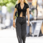 Sheer Tie-Front Cardigan Worn By Gigi Hadid On The Street