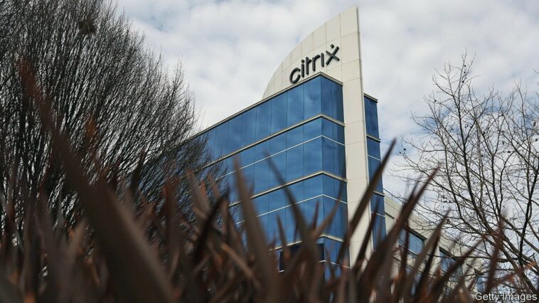 SANTA CLARA, CALIFORNIA - JANUARY 31: A sign is posted on the exterior of a Citrix office complex on January 31, 2022 in Santa Clara, California. Cloud-computing company Citrix announced plans to be acquired by Elliot and Vista Equity Partners in an all-cash deal valued at $16.5 billion. (Photo by Justin Sullivan/Getty Images)