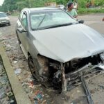 Wreckage of the Mercedes car in which businessman and former Tata Sons Chairman Cyrus Mistry was travelling when it met with an accident in Palghar