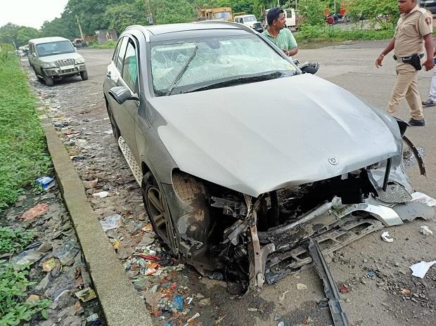 Wreckage of the Mercedes car in which businessman and former Tata Sons Chairman Cyrus Mistry was travelling when it met with an accident in Palghar