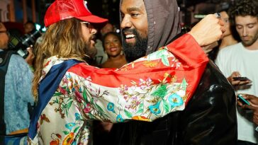 Pure joy: Kanye West was the picture of happiness on Monday night as he shared a warm hug with Jared Leto at the Vogue World: New York fashion show as part of New York Fashion Week