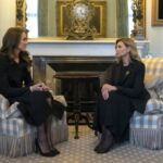 The Princess of Wales (left) speaks with the First Lady of Ukraine, Olena Zelenska, as she welcomes her to Buckingham Palace in London, ahead of the funeral of Queen Elizabeth II. Picture date: Sunday September 18, 2022.