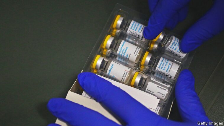 Framingham, MA - July 18: Doses of the Smallpox and Monkeypox Vaccine, by the company Jynneos, being prepped at the JRI Health clinic, in Framingham, MA. (Photo by Pat Greenhouse/The Boston Globe via Getty Images)