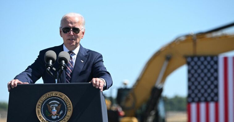 President Joe Biden speaks after groundbreaking for Intel’s $20 billion semiconductor plant