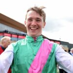 Colin Keane celebrates Westover's victory in the Irish Derby