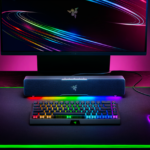 Razer’s Leviathan V2 X soundbar with RGB lightning in a PC setup