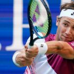 Casper Ruud, of Norway, returns a shot to Karen Khachanov, of Russia, during the semifinals of the U.S. Open tennis championships, Friday, Sept. 9, 2022, in New York. (AP Photo/Matt Rourke)