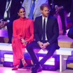 Britain's Meghan, Duchess of Sussex (L) and Britain's Prince Harry, Duke of Sussex, attend the annual One Young World Summit at Bridgewater Hall in Manchester, north-west England on September 5, 2022. - The One Young World Summit is a global forum for young leaders, bringing together young people from over 190 countries around the world to come together to confront the biggest challenges facing humanity. (Photo by Oli SCARFF / AFP) (Photo by OLI SCARFF/AFP via Getty Images)