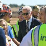 US President Joe Biden greets workers at the groundbreaking of the new Intel semiconductor manufacturing facility near New Albany, Ohio, on September 9, 2022. (Photo by SAUL LOEB / AFP) (Photo by SAUL LOEB/AFP via Getty Images)