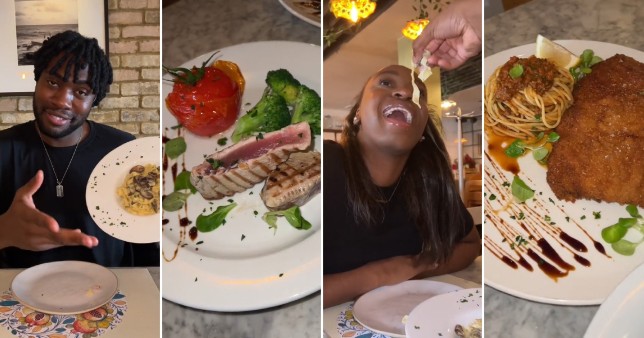 Images of Italian meals, along with a man and woman eating with their hands